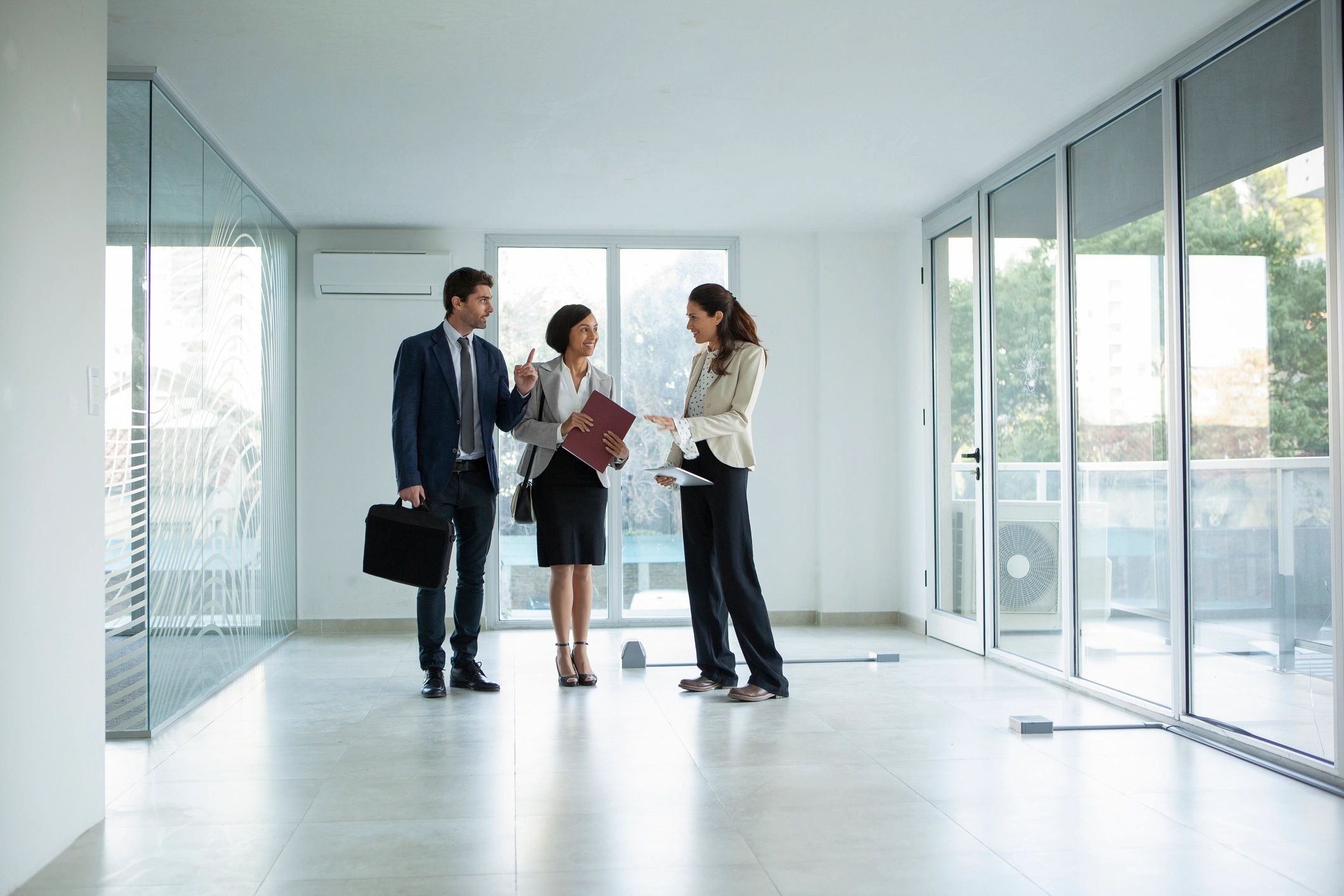 Professional team discussion in a commercial interior