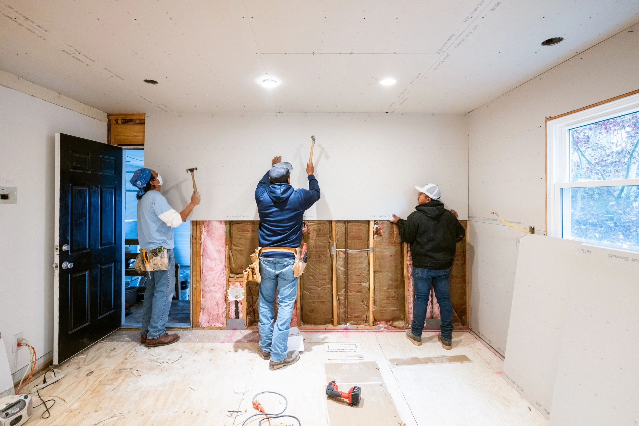 Interior remodeling team at work on a renovation